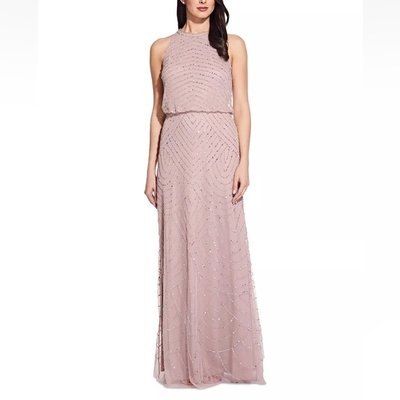 ADRIANNA PAPELL Pink Spaghetti Strap Square Neck Full-
Length Prom Gown -Reemoly - Picture 1 of 6